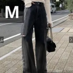 GRL サイドカットストレートデニムパンツ M ブラック cu461