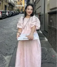 ANDRESD バブルスリーブジャガードドレス　オケージョンドレス