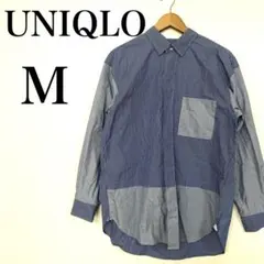 UNIQLO メンズ XL 青白 ストライプシャツ オーバーサイズ 美品
