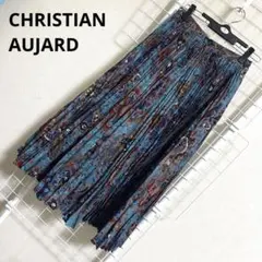 クリスチャンオジャール プリーツ スカート ロング M アート柄 総柄 モダン