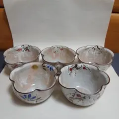 洸琳窯 波佐見焼 花型小鉢 5客セット 赤絵 青絵 磁器 和食器 小皿 皿
