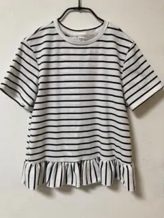 【SHEIN】フリル付き白黒ストライプTシャツ140程度