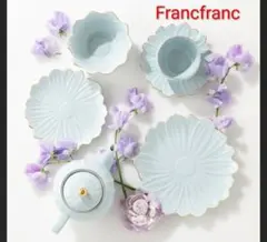 Francfranc フラワーモチーフ ブルー フルセット 新品 Francfranc フラワーモチーフ ブルー カップ＆ソーサー プレートセット