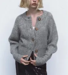 ZARA グレー ニット カーディガン 長袖