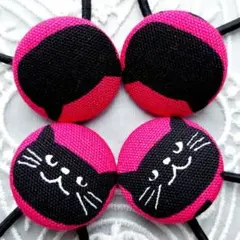 ハンドメイドくるみボタンねこ柄ヘアゴム4個セット 27㎜