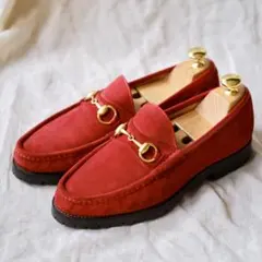GUCCIグッチ レッドスエードホースビットローファー6D