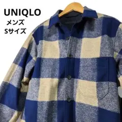 ユニクロ メンズ オーバーシャツジャケット ブロックチェック 裏地あり Sサイズ
