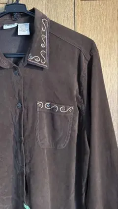 ブラウン刺繍付き長袖シャツ メンズ レディース クリーニング済み〇