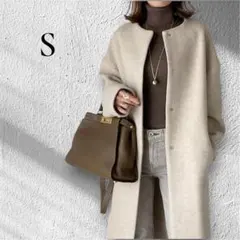 【人気】ベージュ ロングチェスターコート レディース S 秋冬のサムネイル