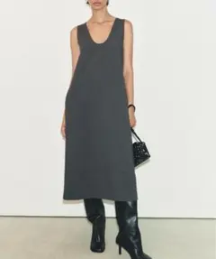 ZARA ノースリーブミディワンピース　XS 新品 グレー
