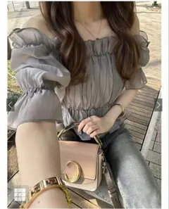 GRL シアーギャザーショート丈ブラウス