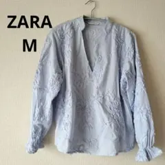 ZARA 花柄ブラウス　ライトブルー Мサイズ　未使用