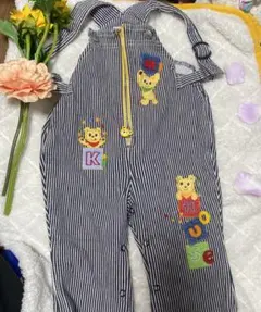 ストライプ柄刺繍オーバーオール 80cm