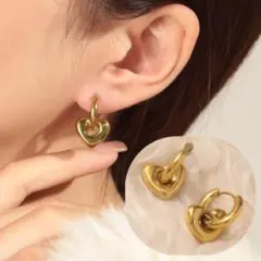 ハート ニュアンス 垂れ下がり フープ ピアス ゴールド サージカルステンレス