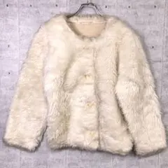 レトロ DOURAKUYA TWO 古着 ノーカラー フェイクファー コート