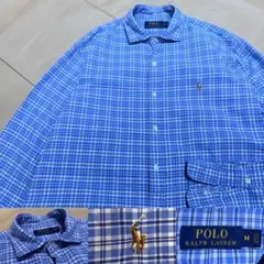 Ralph Lauren ラルフローレン チェックシャツ 青 M ビッグサイズ