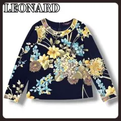 a266【未使用級】レオナール カンカン トリム 花柄半袖カットソー 黒 M