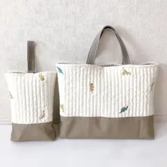 レッスンバッグ 上履き入れ　ヌビ　恐竜刺繍