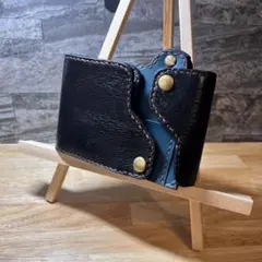 オーストリッチ型押し コンパクト財布 ネイビー - メルカリ