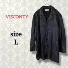 VISCONTY【L】レザーカーコート ジャケット ブラック 無地 アメカジ 黒