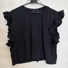 ZARA フリル付き ブラック Tシャツ M