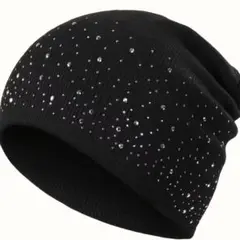 y2k ニット帽　ビーニー　ブラック　黒　ビジュー　キラキラ　ラインストーン