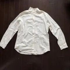 お値下げユニクロコットンフリルシャツ長袖Lオフホワイト新品タグ付き
