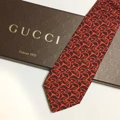 未使用級 グッチ GUCCI ネクタイ シルク レッド ワインレッド 総柄