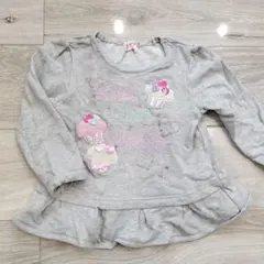 メゾピアノ　カップケーキ刺繍 グレー 長袖カットソー 100cm