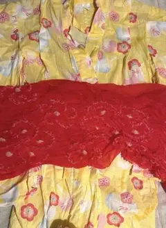 子供用浴衣 黄色花柄 9〜10才用 Mサイズ赤帯付き