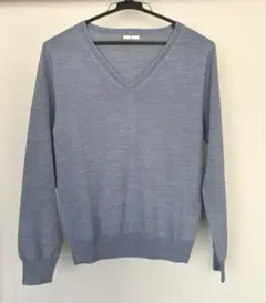 ウール50%ライトブルー Vネック ニットセーター Lサイズ❗️重ね着◎