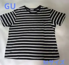 【GU】ジーユー ボーダーポケットTシャツ カットソー レディース Mネイビーのサムネイル