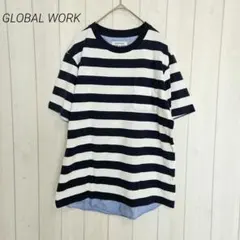 グローバルワーク GLOBAL WORK ボーダー半袖Tシャツ 重ね着風 M