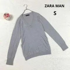 【ザラマン】Vネックセーター ニット (Ｓ) グレー 薄手 シンプル