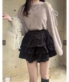 grlオフショルダー フワフワニットライトグレー