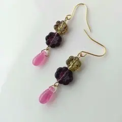№545　チェコフラワー×チェコドロップピアスイヤリング　ハンドメイド