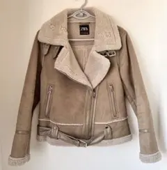 ZARA シアリング風ライダースジャケット ベージュ