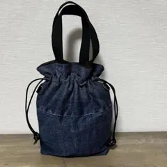 【試作品特価】 デニムリメイク2way巾着バッグ クマ柄