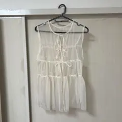ホワイト シースルー ノースリーブ トップス