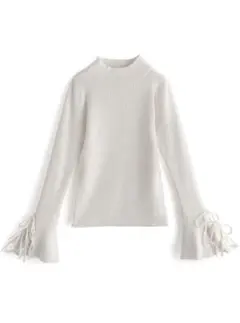 レーススリーブリボンリブニットトップ　grl