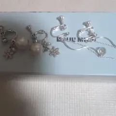 3個セット　パール 雪の結晶チャーム イヤリング