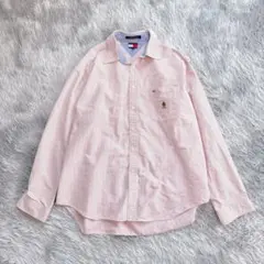 【トミーヒルフィガー】ストライプシャツ ボタンダウン エンブレム刺繍 大きめ