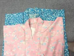 着物 2枚セット 小紋 花柄 ピンク・青 和装 リメイク 練習用