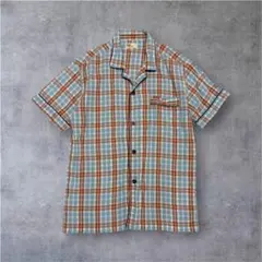 EDWIN メンズ 半袖 シャツ M ブルー オレンジ チェック コットン