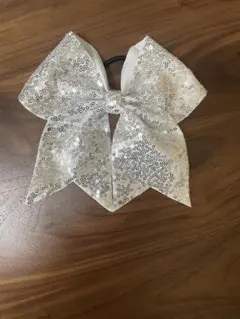 シルバー グリッターリボン ヘアゴム
