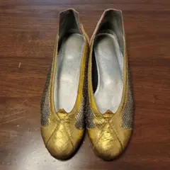★20 メッシュゴールドフラットシューズ
