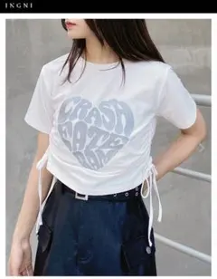INGNI 半袖Tシャツ ホワイト ハートロゴ ドロストのサムネイル