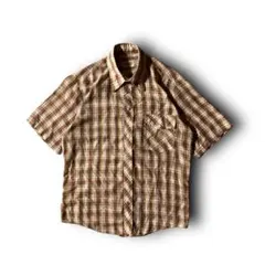 USA古着70年代ヴィンテージWEDGEFIELDチェックシャツ半袖アースカラー