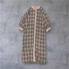 美品 ペイズリー柄 バンドカラー シャツワンピース ダマスク M 総柄 ロング