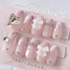 オーダー◇ネイルチップ ピンク ハート マグネット ワンホン 韓国 量産型リボン